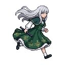 The long-haired girl in a green dress performs a swift ru...