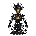 The dark spiked entity leans back while gathering golden...