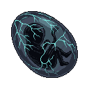 The shadow figure inside the cracked stone egg performs a...