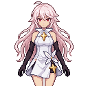 The pink-haired girl in a white dress and black sleeves p...
