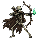 The skeleton archer stands in a steady combat pose, weari...