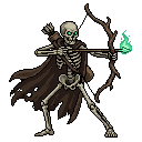 The skeleton archer stands in a steady combat pose, weari...