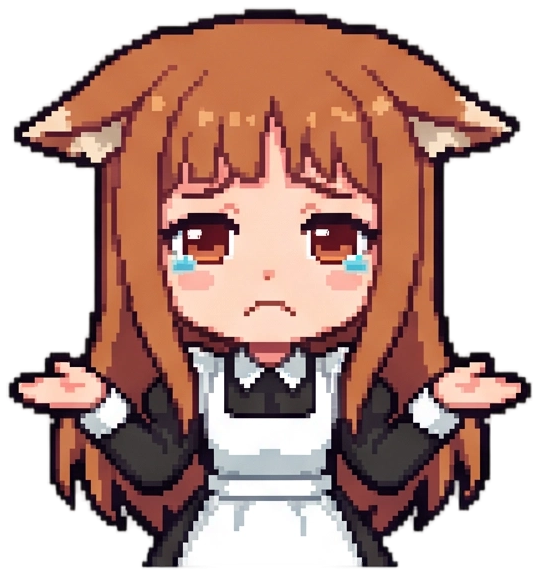 The brown-haired fox girl in a maid outfit stands in a ne...