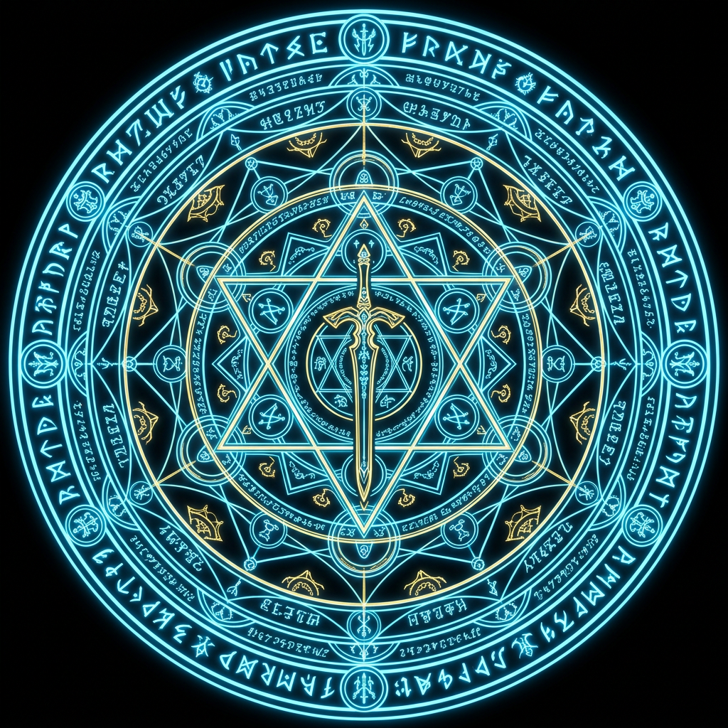 magic circle being drawn: start from empty black, glowing...