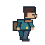 The same right-facing side-view pixel adventurer walks in...