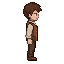 The young man with brown hair, a white shirt, and a brown...