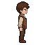 The young man with brown hair, a white shirt, and a brown...