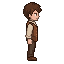 The young man with brown hair, a white shirt, and a brown...