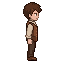 The young man with brown hair, a white shirt, and a brown...