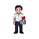 The village official stands in place. He adjusts what he...