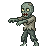 The green-skinned zombie wearing tattered grey clothes pe...