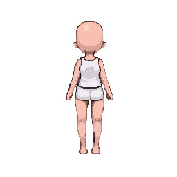 The same pixel game character runs in place facing north,...