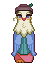 The avian character wearing a brown cap and blue tunic st...