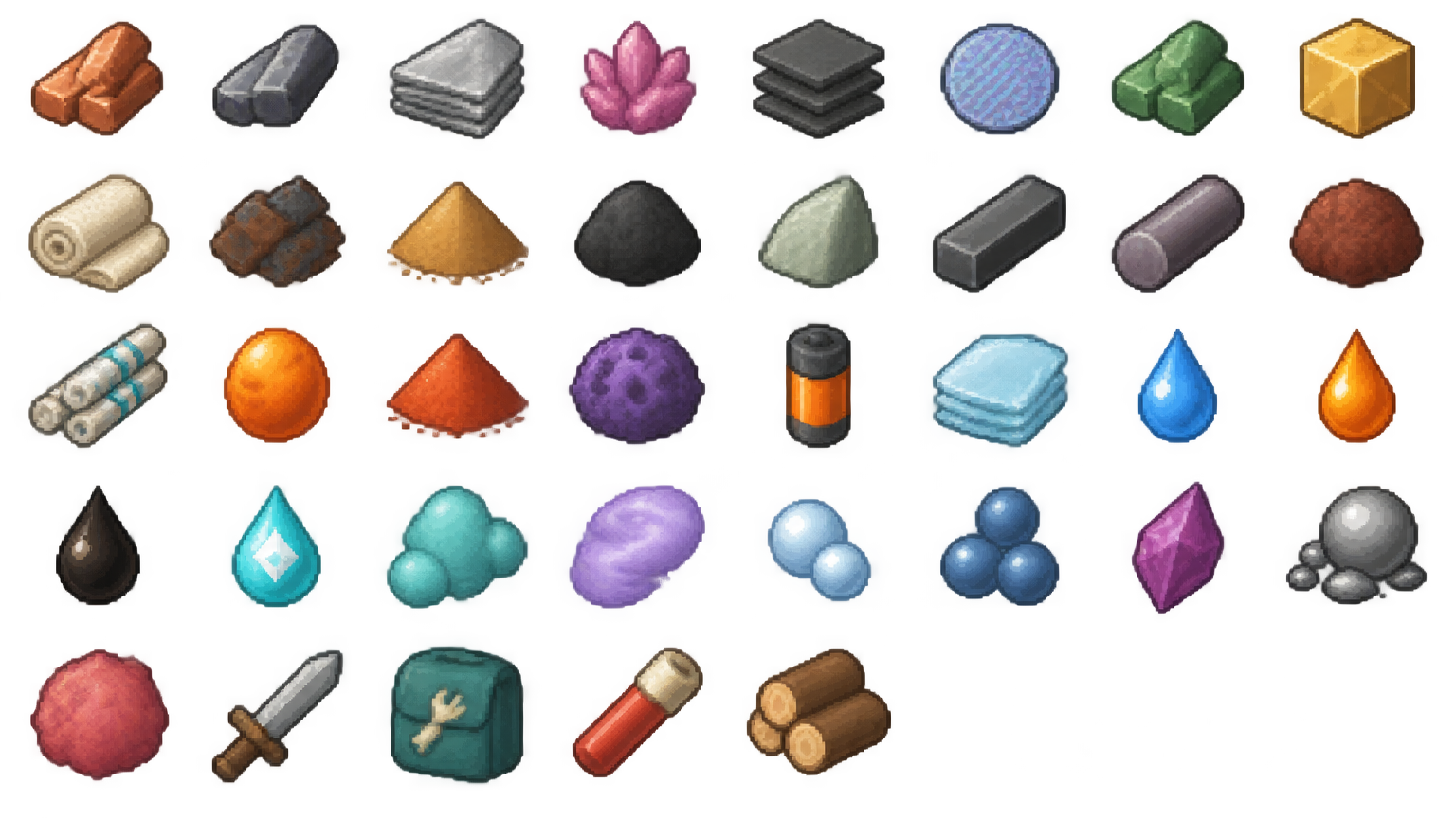 Create a cohesive sheet of 37 original inventory icons fo...
