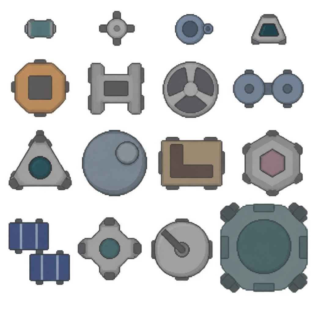 Draw a sheet of exactly sixteen very simple original buil...
