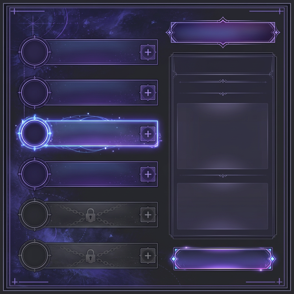 Create a textless fantasy RPG Skill UI panel using the pr...
