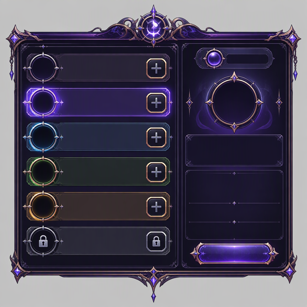 Create a textless fantasy RPG Skill UI panel using the pr...