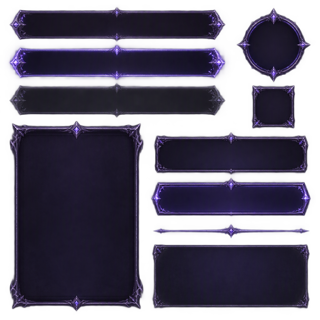 Create a TEXTLESS UI COMPONENT SHEET for a dark fantasy R...