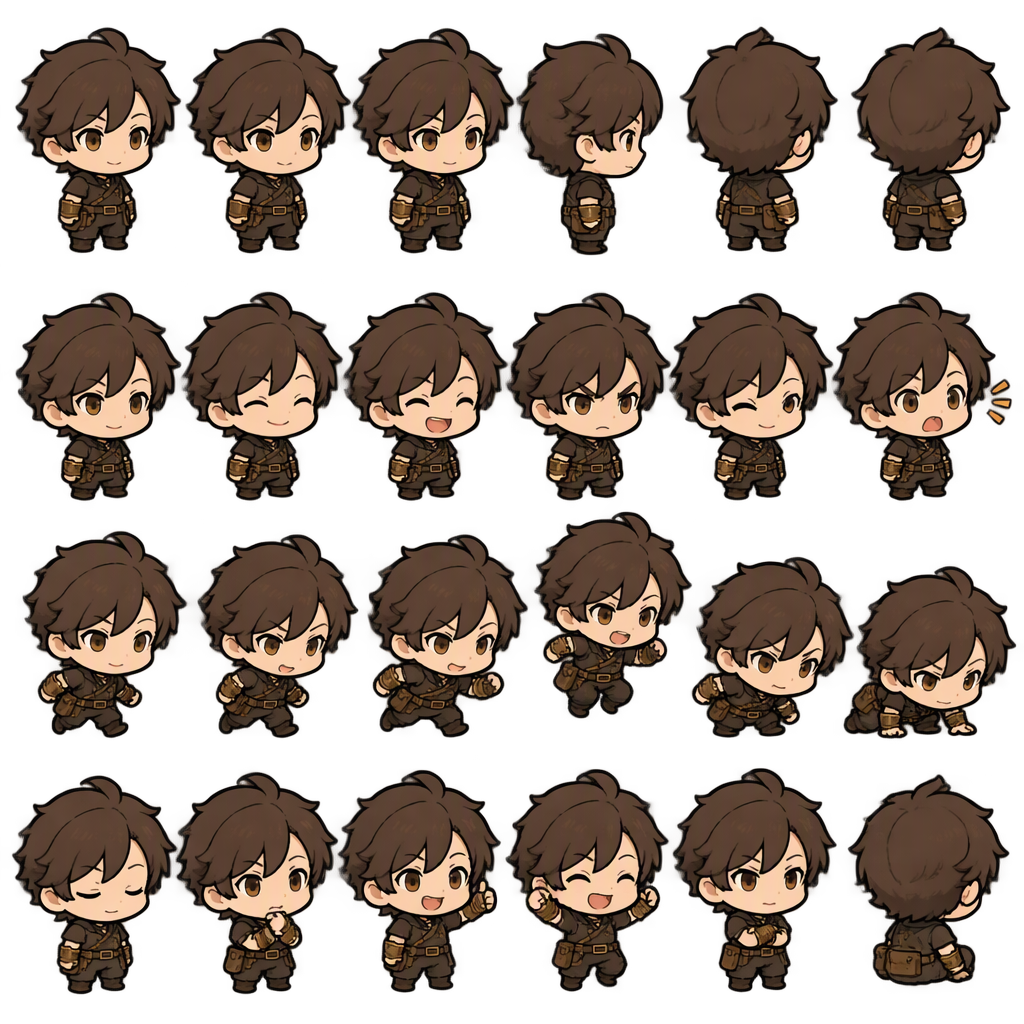 严格模仿参考图的头身比例、画风与角色朝向：1 头身比例（1-head-tall chibi）——头大身小，头部（含...