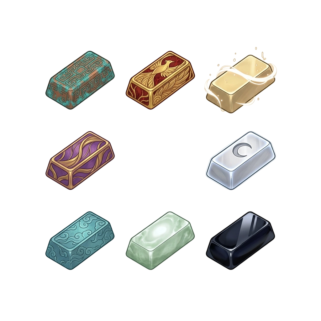 太初铜锭 │ 48x48 pixel art, spirit-tier, ancient green-blue c...