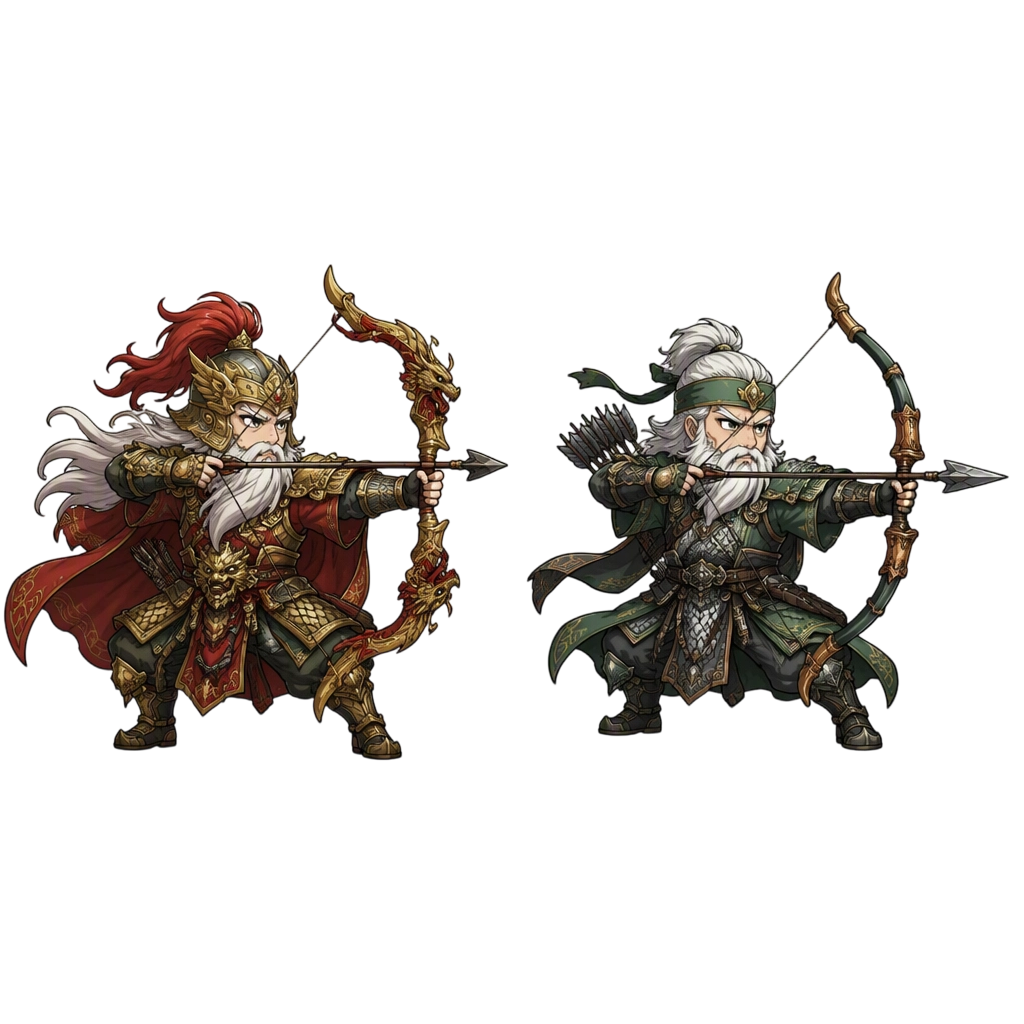 三国，黄忠，弯弓搭箭，向右看