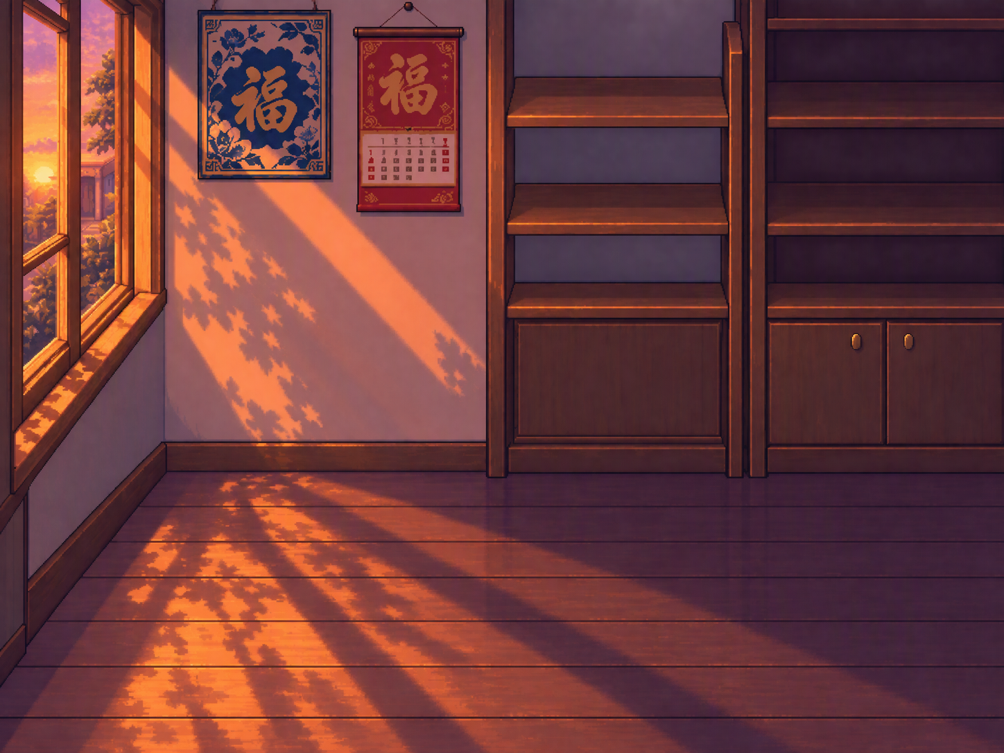 Relight this pixel-art Chinese corner-shop interior for d...