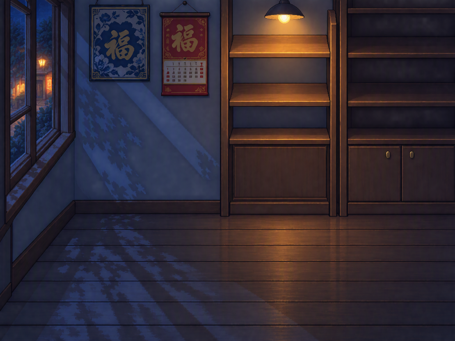 Relight this pixel-art Chinese corner-shop interior for n...