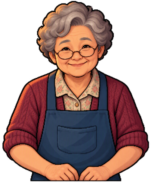 Replace him with a kind elderly Chinese grandmother shopk...
