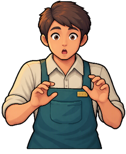 Surprised: eyes wide, eyebrows high, mouth in a small rou...