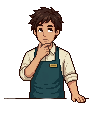 Thinking: eyes glancing up to the side, one hand on the c...