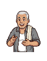 Speaking mid-sentence: mouth open in a friendly chat, eye...