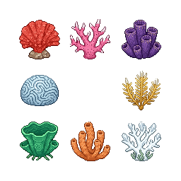 生成 16x16 sprite packs 正视图 珊瑚