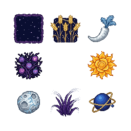 pixel art cosmic soil patch, 75x75, deep navy blue starry...
