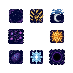 pixel art cosmic soil patch, 75x75, deep navy blue starry...