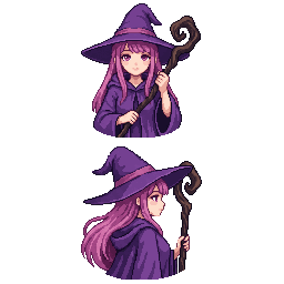 Luna final: match reference sprite, purple hooded witch h...
