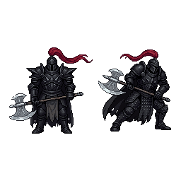 请设计一个体型较大的盔甲怪人的Boss形象以及完整的sprite sheet，有idle、move、attack，...