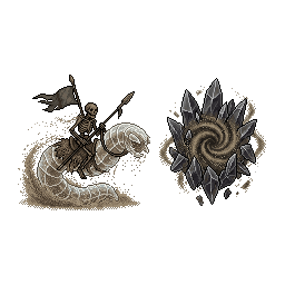 Two dark sandstorm monster chess pieces: 1) Sand Rider sk...
