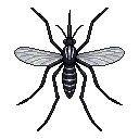 A dark mosquito insect with transparent wings, pixel art,...