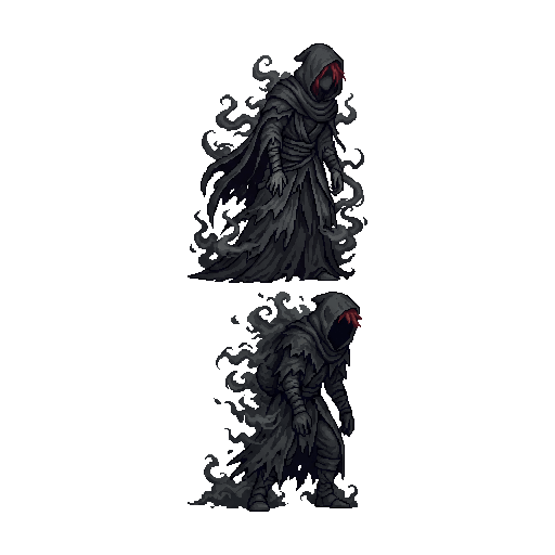 a weary hunched trudging a faceless hooded wandering wrai...