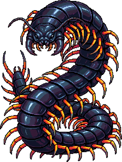 a giant multi-segmented centipede monster with glossy dar...