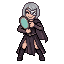 Full-body pixel art sprite of an adult female illusionist...