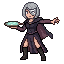 Full-body pixel art sprite of an adult female illusionist...
