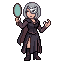 Full-body pixel art sprite of an adult female illusionist...
