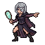 Full-body pixel art sprite of an adult female illusionist...