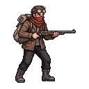 Wasteland ruin scavenger and wandering hunter, adult man...