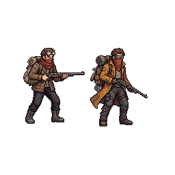 Wasteland ruin scavenger and wandering hunter, adult man...