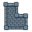 Eight separate pixel sprites of low roofless CUTAWAY wall...