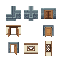 Eight separate cohesive 64px pixel sprites, orthographic...