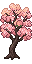 一套田园像素树：阔叶树（榕树/樟树样式）、针叶松树、竹林、开花果树（桃树）。每棵独立居中、竖直生长、背景透明。温暖...
