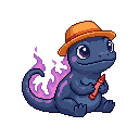 A cute baby fire salamander (tiny dark-blue lizard with p...